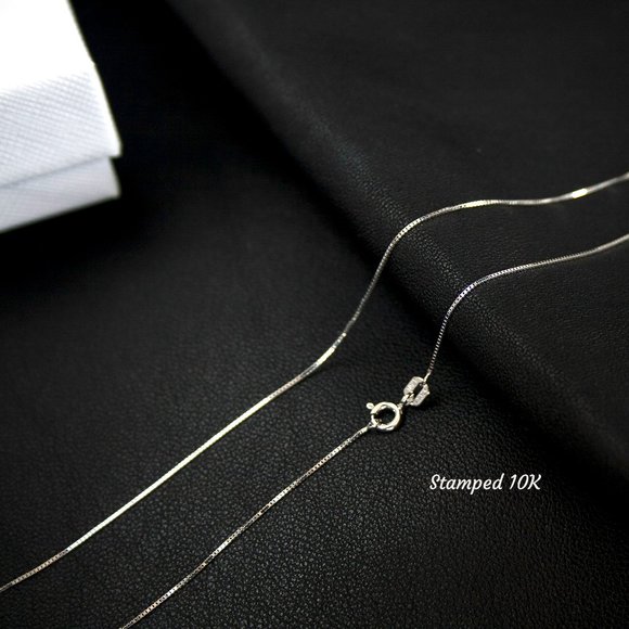 Dainty Real 10K White Gold Heart Necklace, Tiny Heart Charm Pendant w Gold Chain - Picture 2 of 3